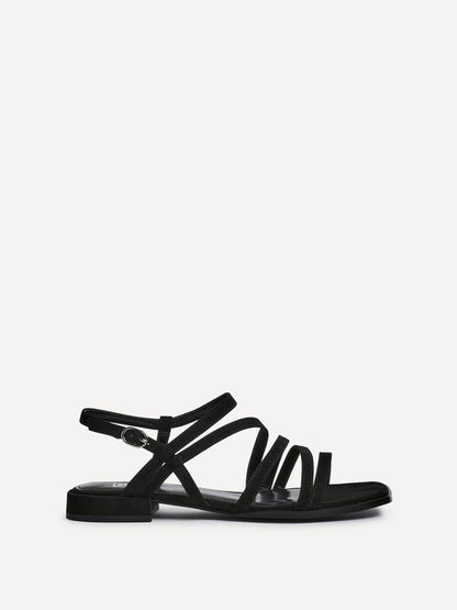 Lucie Black Mini Block Heel Strappy Sandals