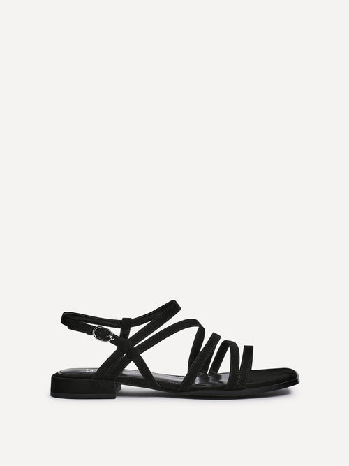 Lucie Black Mini Block Heel Strappy Sandals