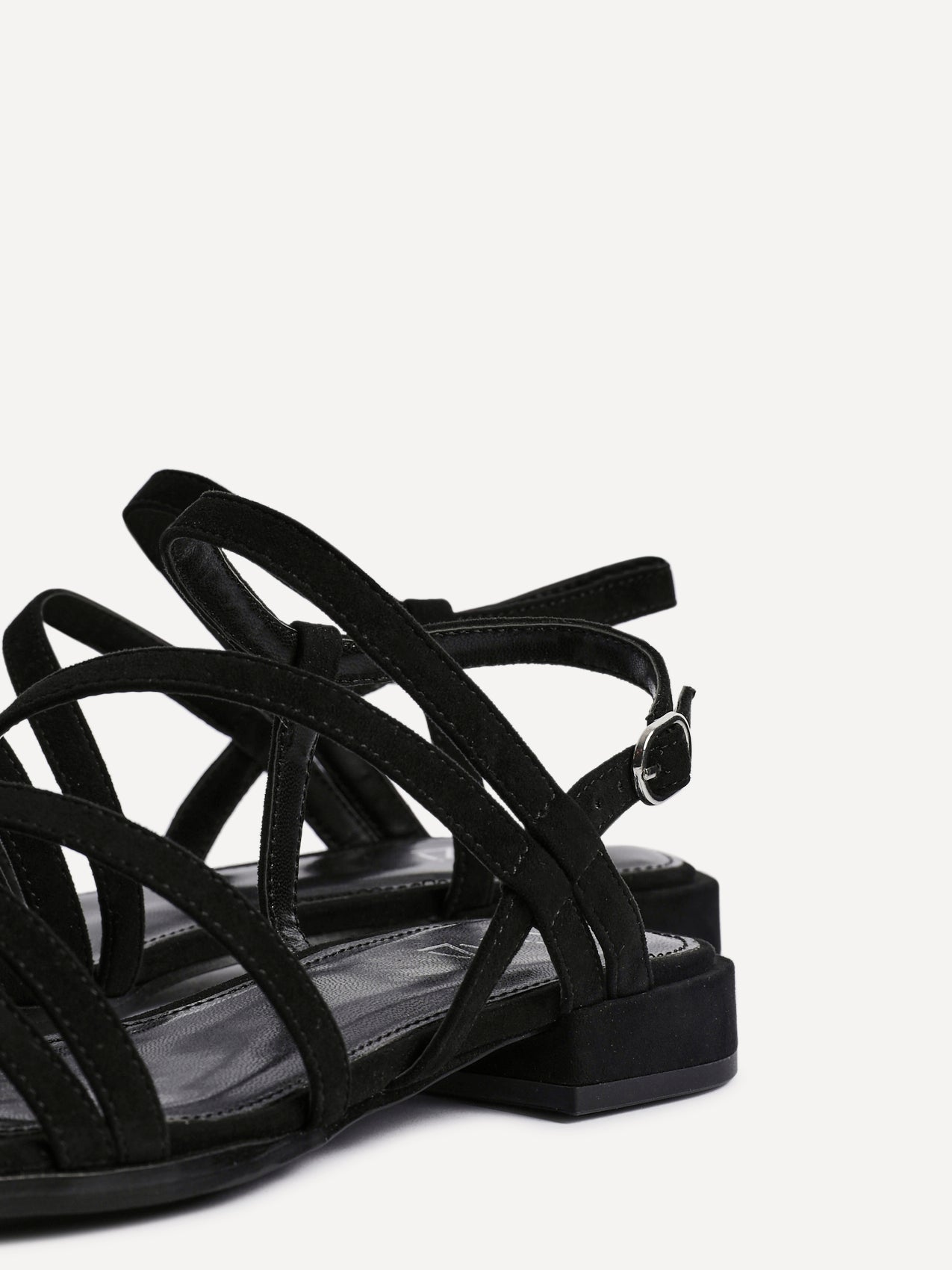 Lucie Black Mini Block Heel Strappy Sandals