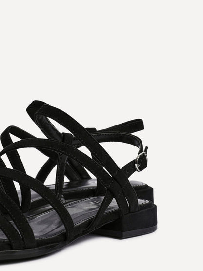 Lucie Black Mini Block Heel Strappy Sandals