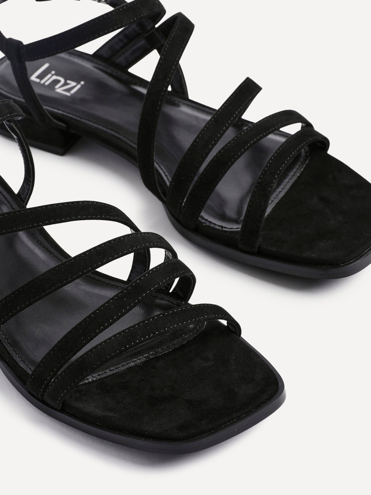 Lucie Black Mini Block Heel Strappy Sandals