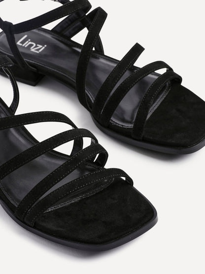 Lucie Black Mini Block Heel Strappy Sandals