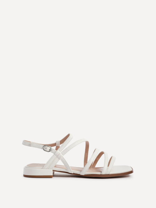 Lucie White Mini Block Heel Strappy Sandals