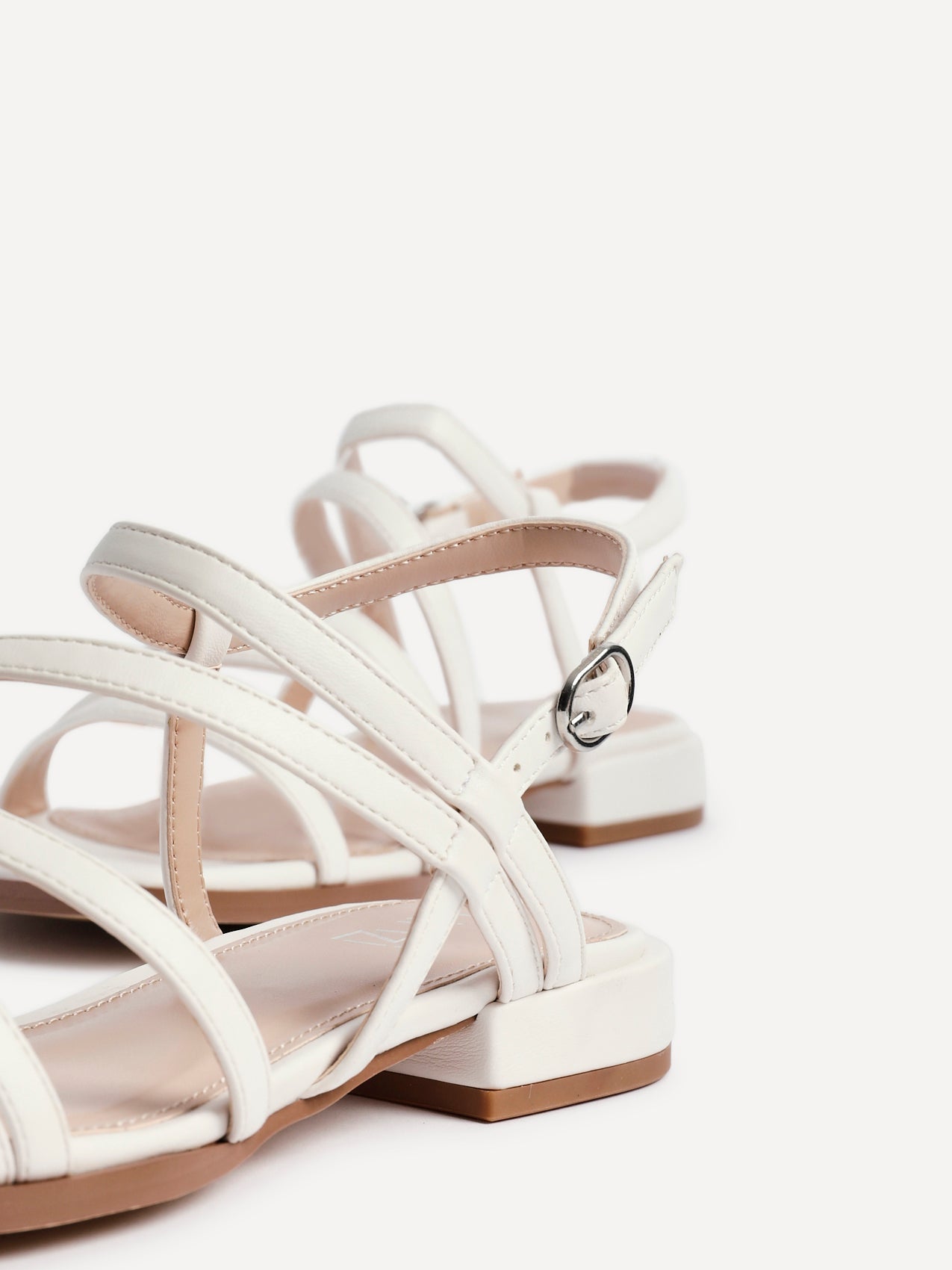 Lucie White Mini Block Heel Strappy Sandals