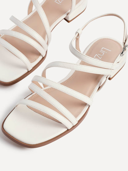 Lucie White Mini Block Heel Strappy Sandals
