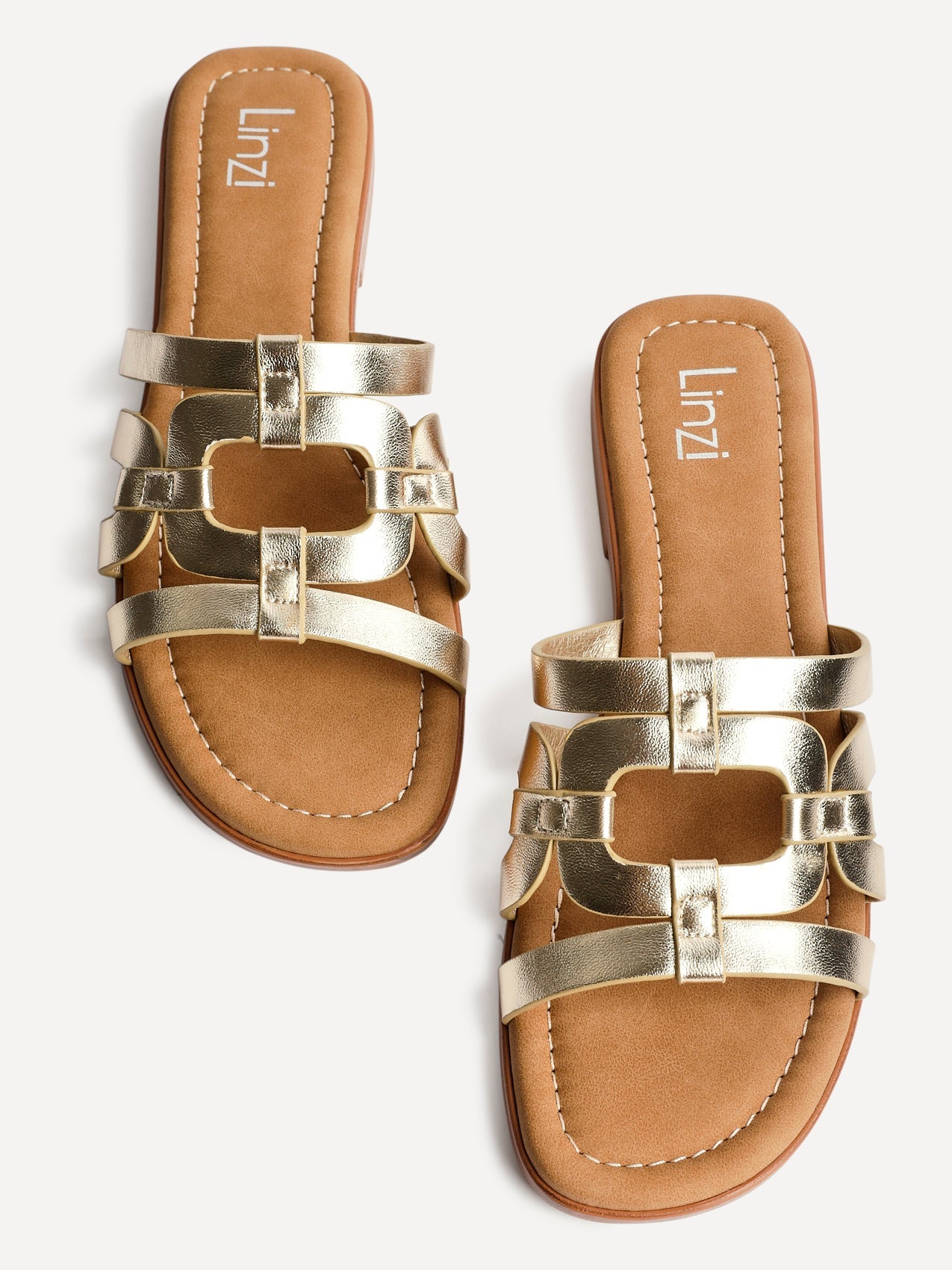 Lupita Gold Linked Flat Slider Sandals