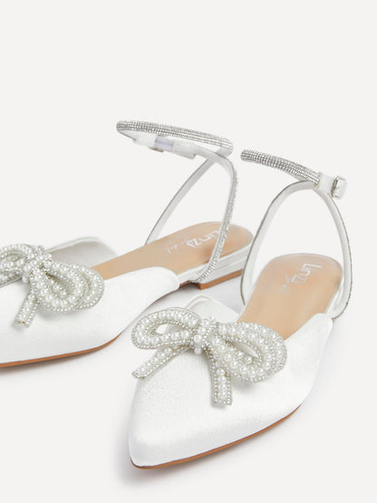 Lalita Bridal Ivory Satin Flat Mules