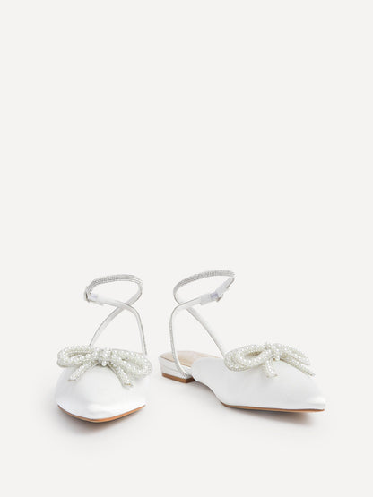 Lalita Bridal Ivory Satin Flat Mules