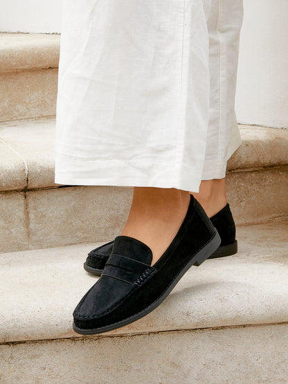 Precise Black Faux Suede Loafers