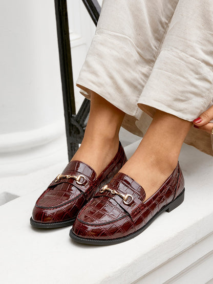 Maison Burgundy Faux Croc Patent Leather Loafers