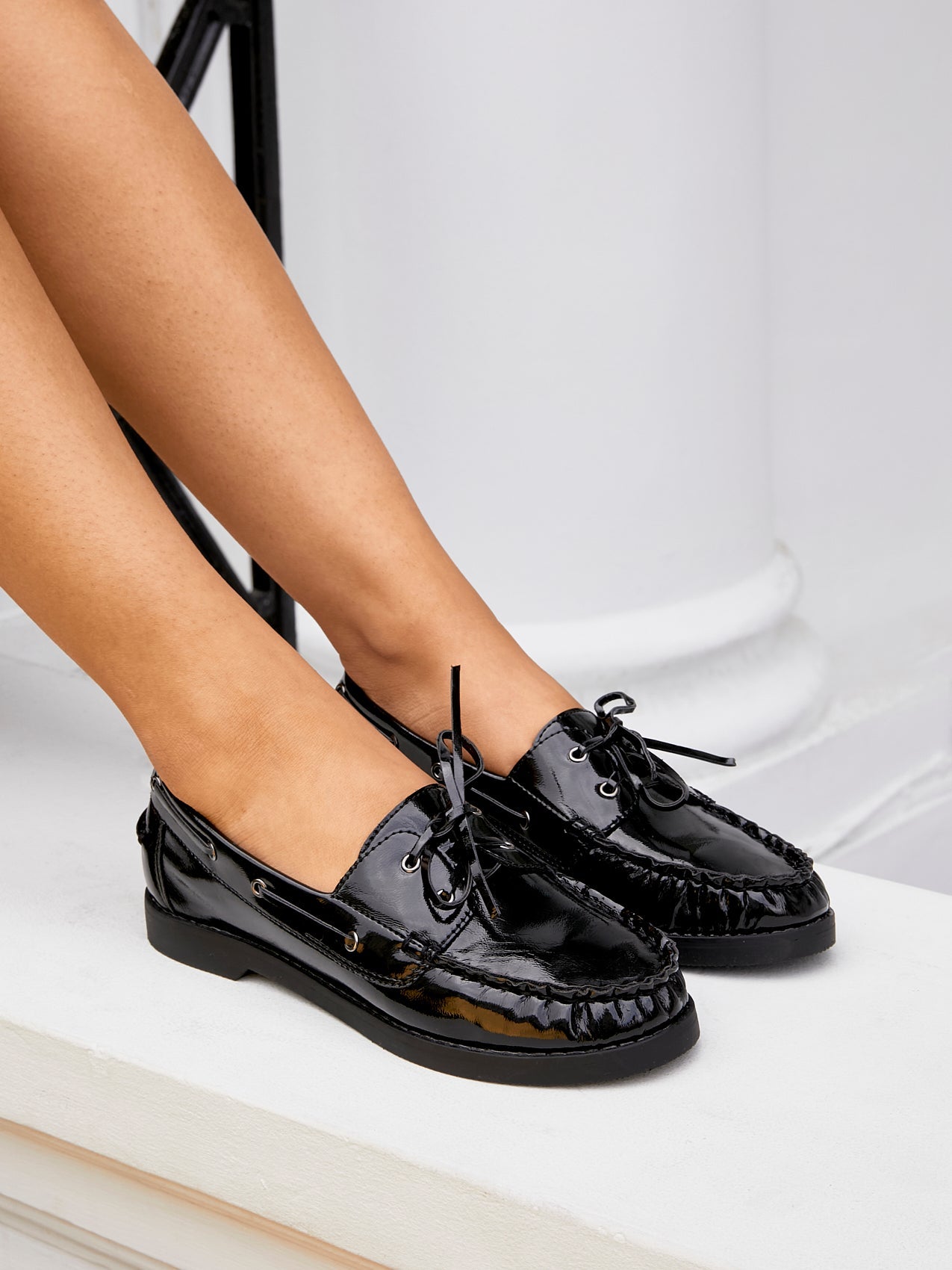 Frame Black High Shine Boat Shoes