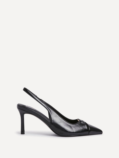 Lowrie Black Faux Leather Court Heels