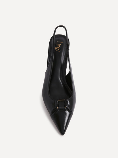 Lowrie Black Faux Leather Court Heels