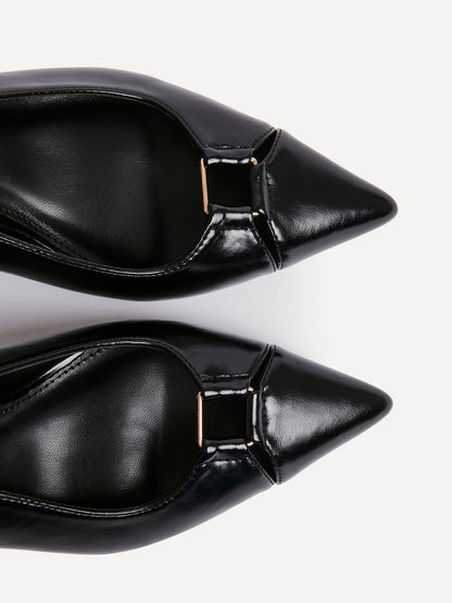 Lowrie Black Faux Leather Court Heels