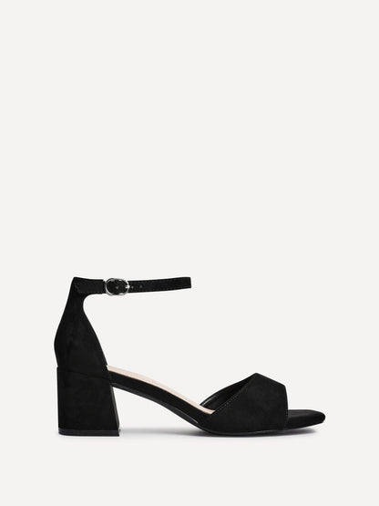 Maddie Black Faux Suede Block Heels
