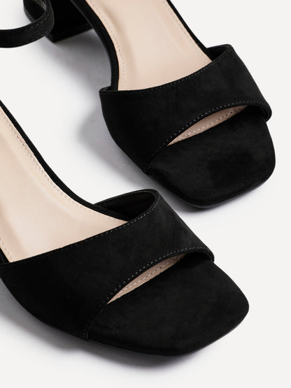 Maddie Black Faux Suede Block Heels