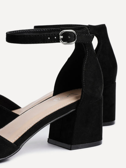 Maddie Black Faux Suede Block Heels