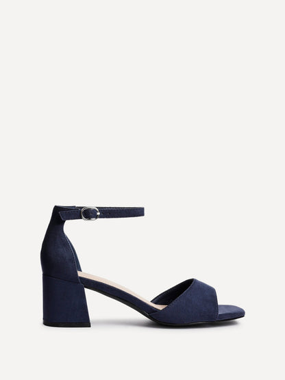 Maddie Navy Faux Suede Block Heels