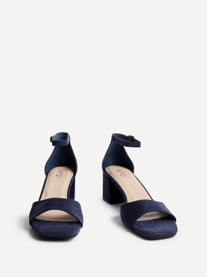 Maddie Navy Faux Suede Block Heels