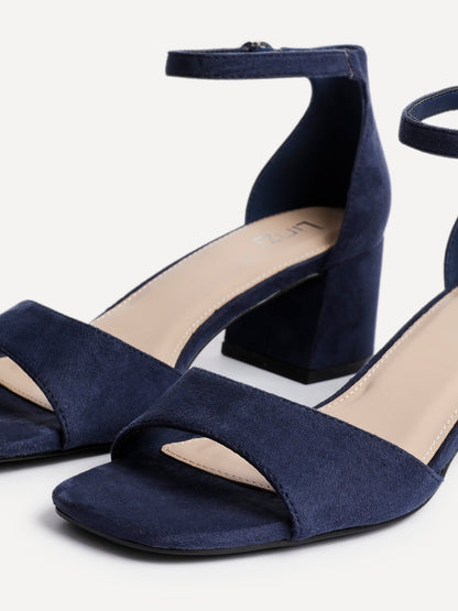 Maddie Navy Faux Suede Block Heels
