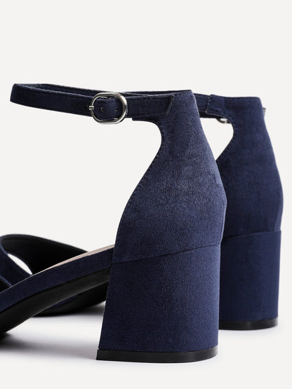 Maddie Navy Faux Suede Block Heels