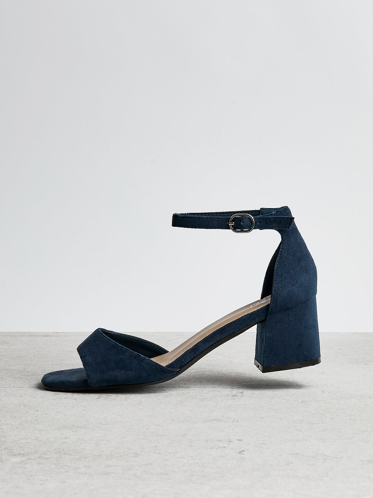 Maddie Navy Faux Suede Block Heels