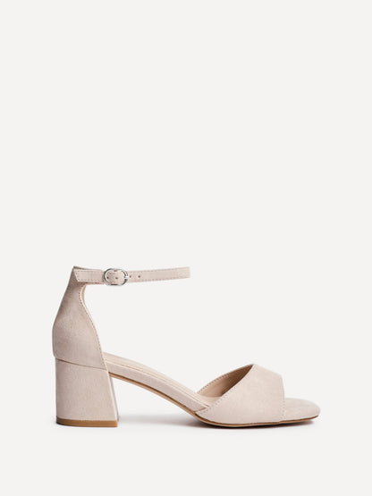 Maddie Nude Faux Suede Block Heels