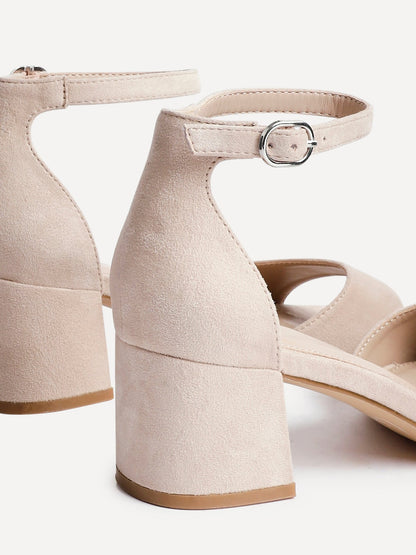 Maddie Nude Faux Suede Block Heels