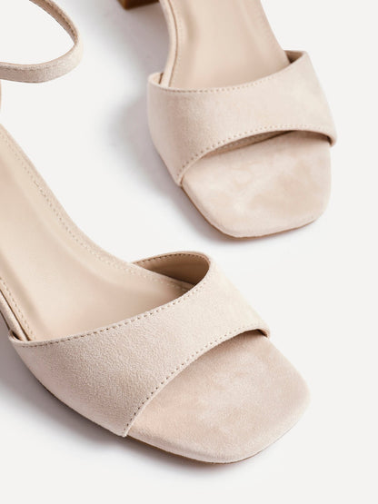 Maddie Nude Faux Suede Block Heels