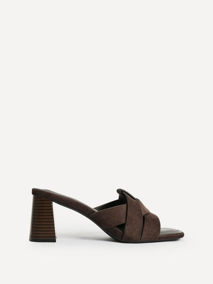 Madrid Brown Faux Suede Mule Heels