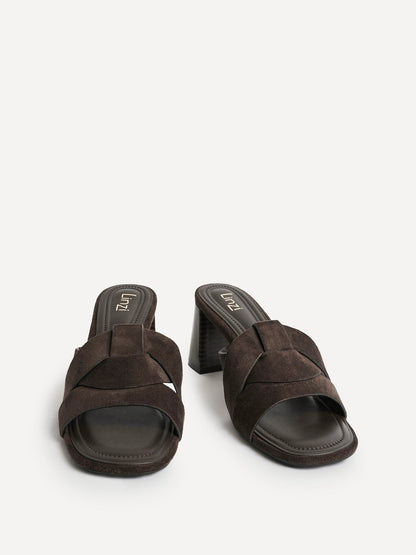 Madrid Brown Faux Suede Mule Heels