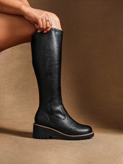 Maintain Wide Fit Black Faux Leather Long Boots