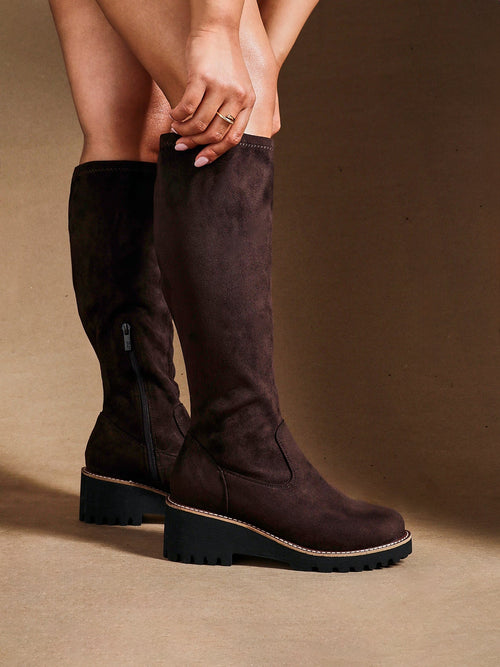 Maintain Wide Fit Brown Faux Suede Long Boots