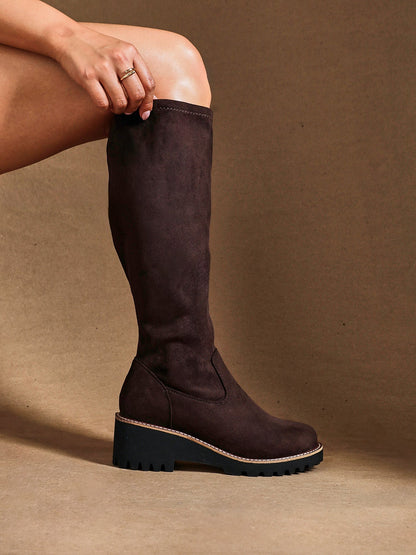 Maintain Wide Fit Brown Faux Suede Long Boots