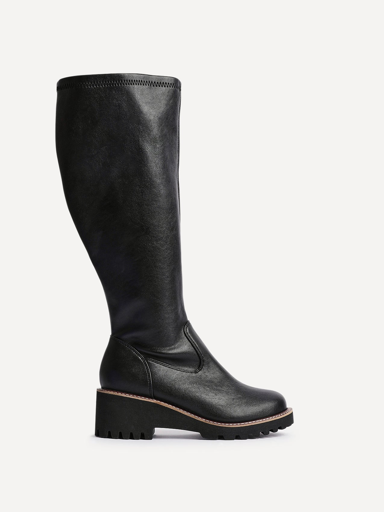 Maintain Wide Fit Black Faux Leather Long Boots