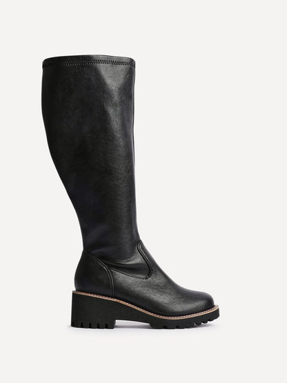 Maintain Wide Fit Black Faux Leather Long Boots