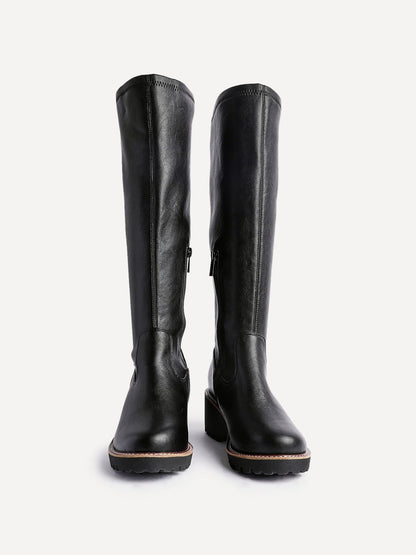 Maintain Wide Fit Black Faux Leather Long Boots