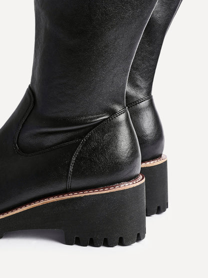Maintain Wide Fit Black Faux Leather Long Boots