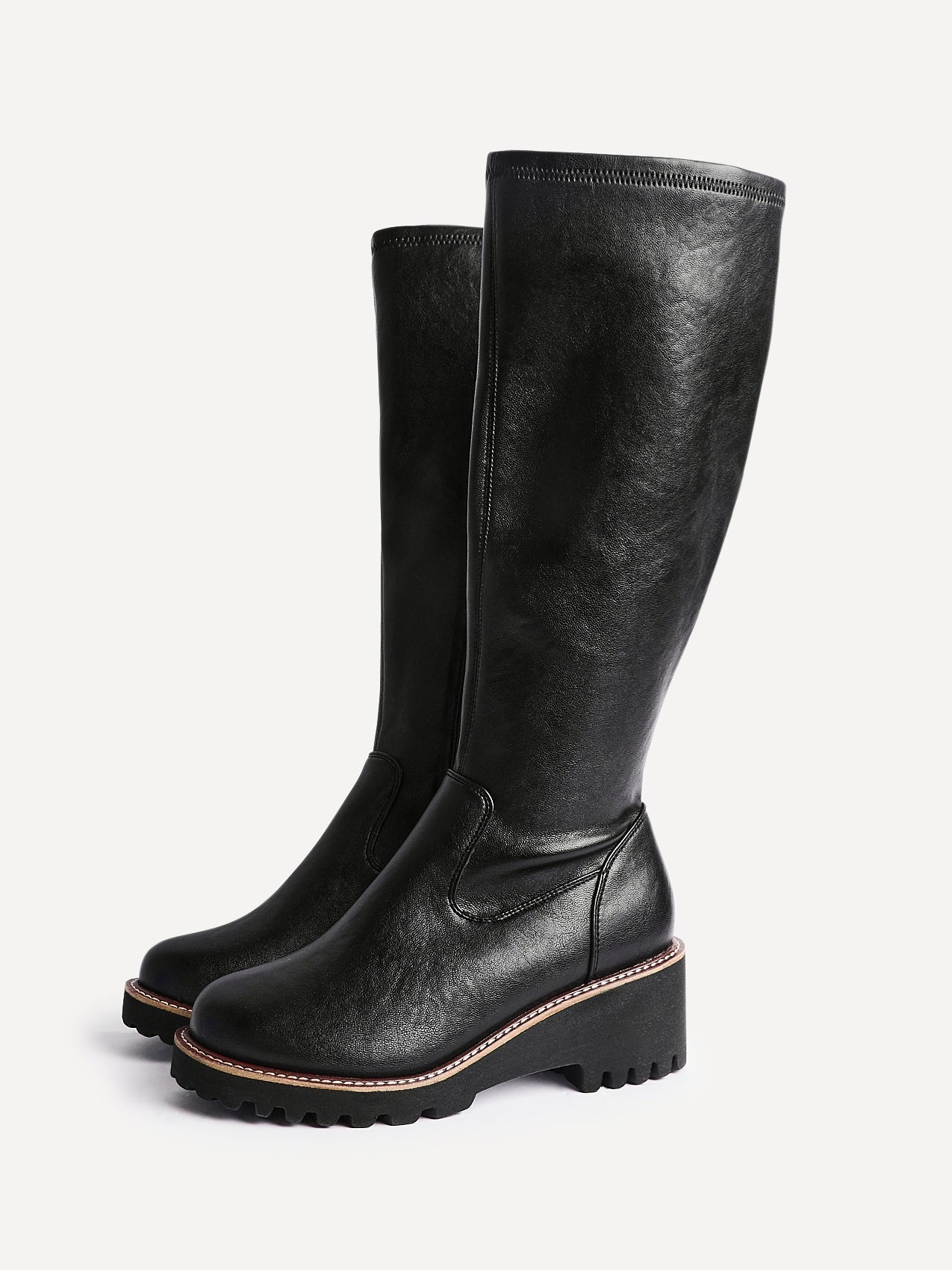 Maintain Wide Fit Black Faux Leather Long Boots