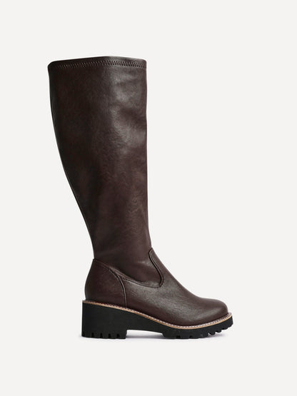 Maintain Wide Fit Brown Faux Leather Long Boots