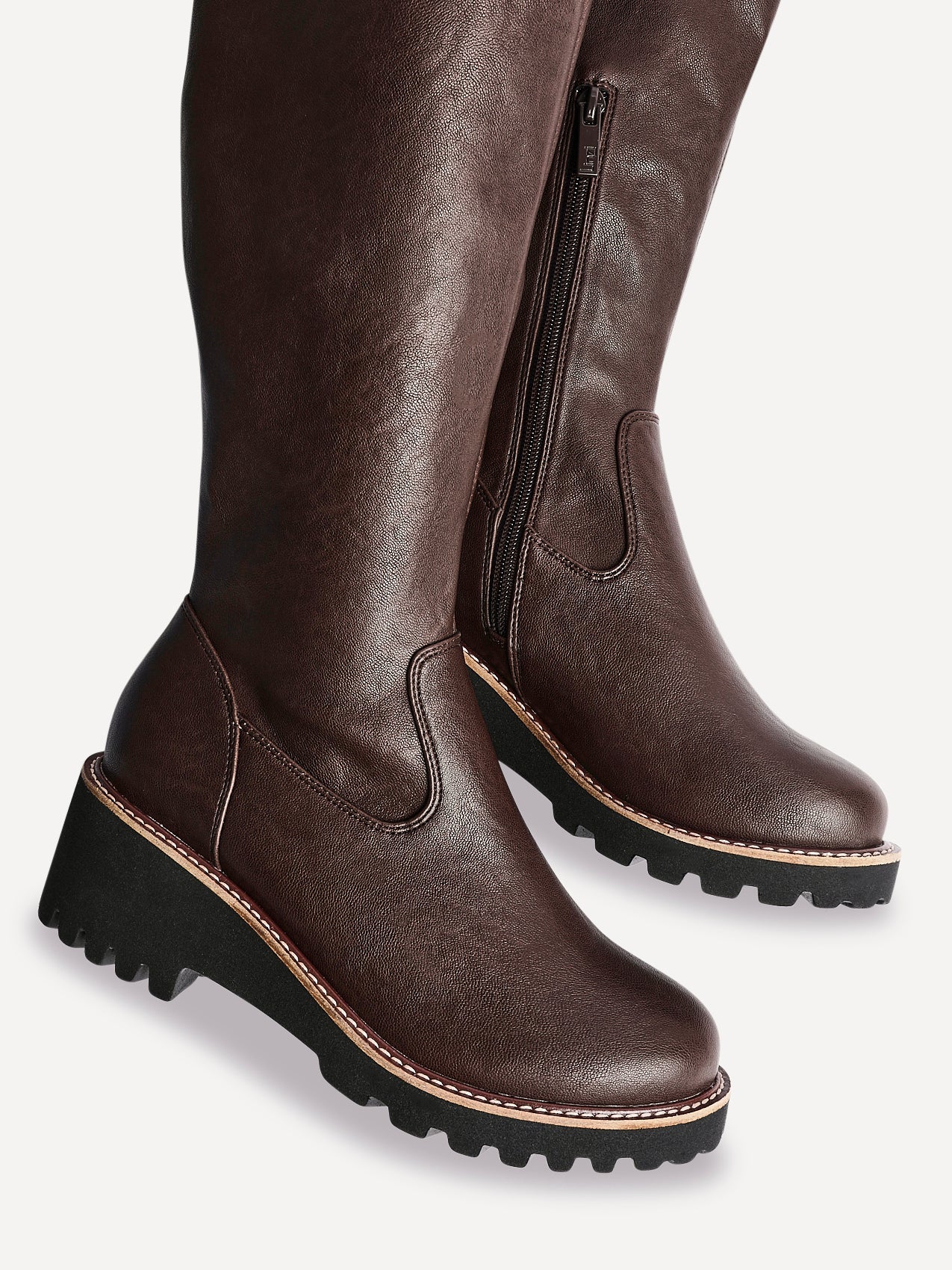 Maintain Wide Fit Brown Faux Leather Long Boots