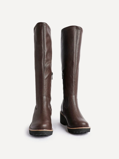 Maintain Wide Fit Brown Faux Leather Long Boots