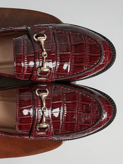 Maison Burgundy Faux Croc Patent Leather Loafers