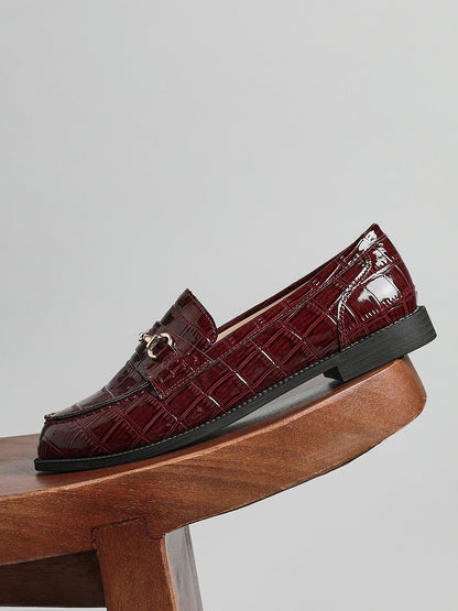 Maison Burgundy Faux Croc Patent Leather Loafers