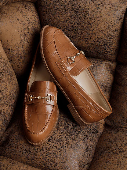 Maison Tan Faux Croc Patent Leather Loafers