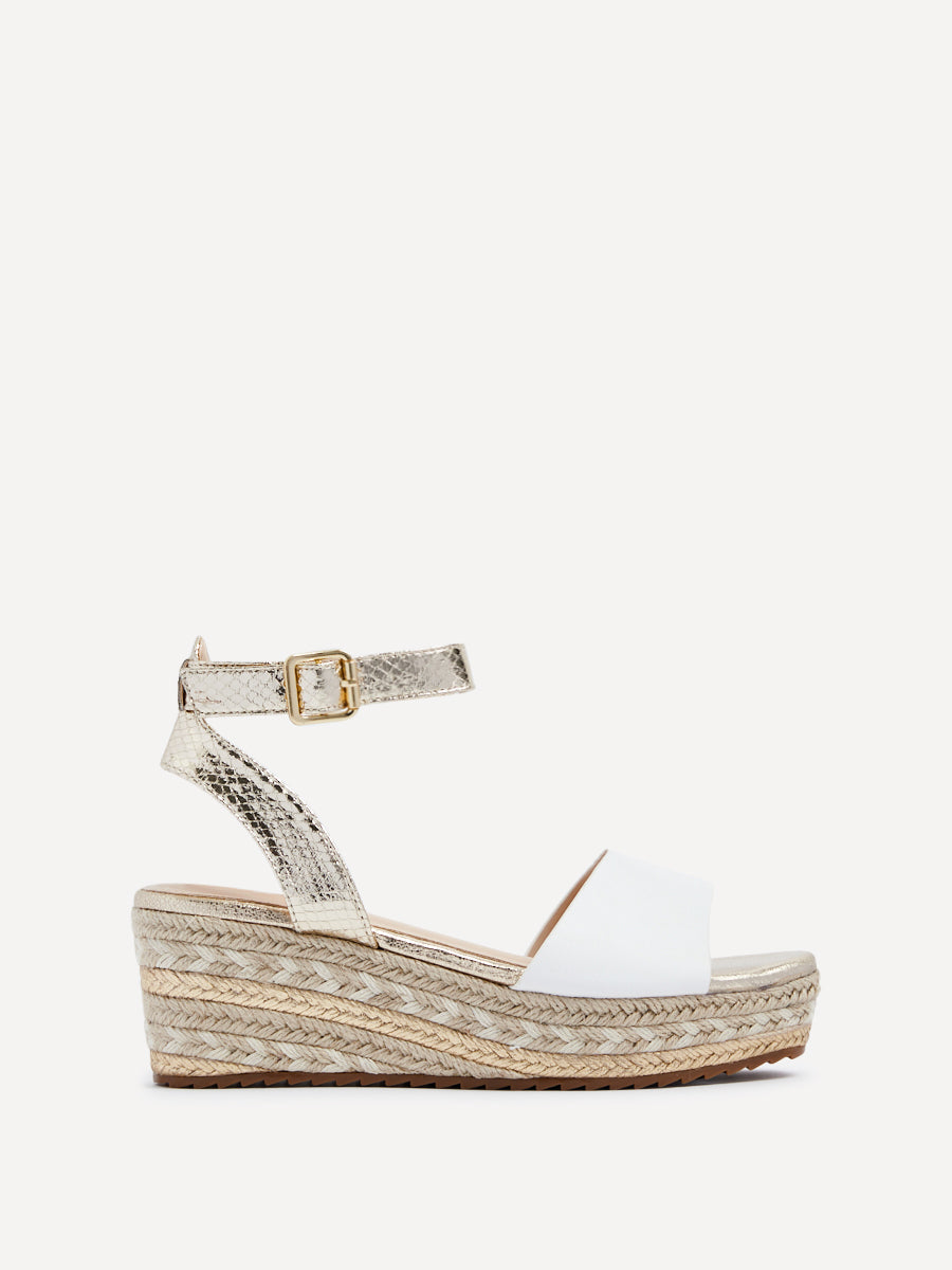 Malaga Gold & White Flatform Wedged Sandals