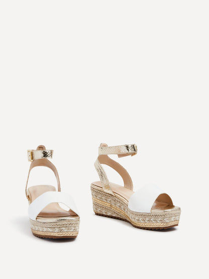 Malaga Gold & White Flatform Wedged Sandals