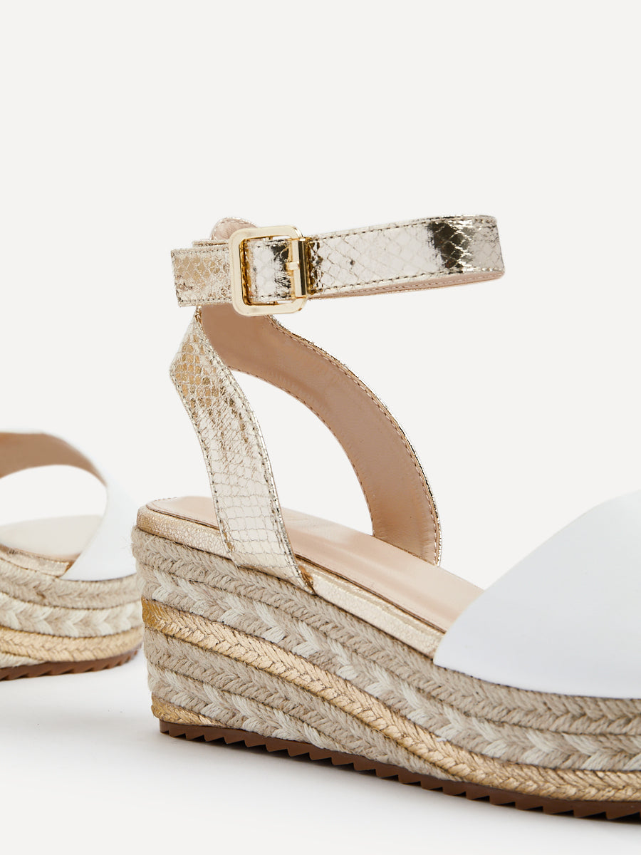 Malaga Gold & White Flatform Wedged Sandals