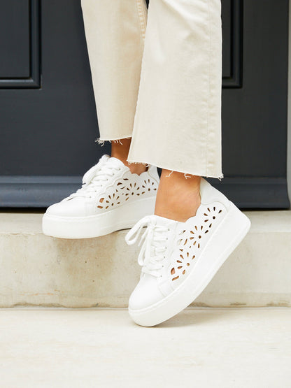 Mallory White Floral Faux Leather Trainers