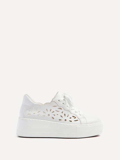 Mallory White Floral Faux Leather Trainers